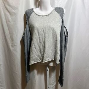 rag & bone/JEAN Women’s Large Gray Cold Shoulder Raglan Top Distressed Cotton